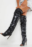 Goosudu Solid Color Classic Over The Knee Peep Toe Boots