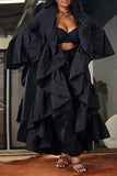 Goosudu Solid Color Gothic Ruffle Trench Coat