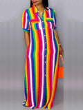 Goosudu Rainbow Stripe Shirt Dress