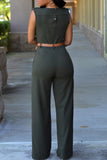 Goosudu Elegant Solid Color V Neck Belt Sleeveless Jumpsuits