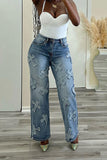 Goosudu Cross Applique Stylish Gradient Jeans