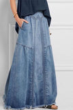 Goosudu Patchwork Simple Burrs Denim Skirt