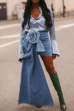 Goosudu 3D Rose Design Sweet Side Train Denim Skirt