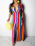 Goosudu Rainbow Stripe Shirt Dress