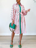 Goosudu Stripe Tied Shirt Dress