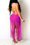 Goosudu Sexy Solid Tassel Hollowed Out Split Joint Backless Swimwears Cover Up