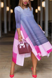 Goosudu Fashion Striped Print Stitching Loose Dress