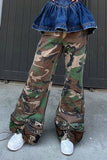 Goosudu Camouflage Casual Pocket Design Ruched Bell Bottoms Pants