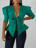 Goosudu Tied-Front Peplum Blazer