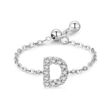 Goosudu Silver Letter A-Z Chain Ring Zirconia Diamond Adjustable