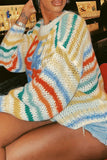 Goosudu Rainbow Striped Cute Round Neck Sweater