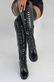 Goosudu Black Modern Lace-Up Block Platform Boots