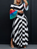 Goosudu V-Neck Bell-Sleeve Colorblock Dress