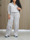 Goosudu Solid Zip Sweatshirt & Pants Set