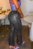 Goosudu Sequined Tassel Party See-Through Micro Flared Pants