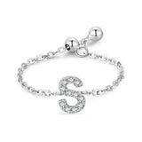 Goosudu Silver A-Z Letters Chain Ring Zirconia Diamond Adjustable