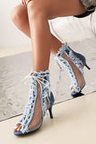 Goosudu Patchwork Unusual Lace-Up Denim Burrs Sandals