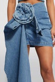 Goosudu 3D Rose Design Sweet Side Train Denim Skirt