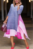 Goosudu Fashion Striped Print Stitching Loose Dress