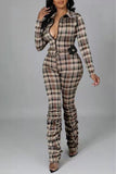 Goosudu Fashion Plaid Slim-fit Pile Pleated Jumpsuit