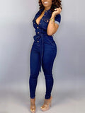 Goosudu Button-Front Tied Denim Jumpsuit