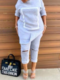 Goosudu Side-Slit Sweatshirt & Ripped Pants Set