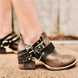 Goosudu Cyberpunk-Style Buckle Ankle Boots