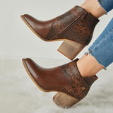 Goosudu Thick Heel Pointed Western Cowboy Boots