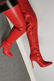 Goosudu Solid Color Romantic Zipper Stiletto Boots