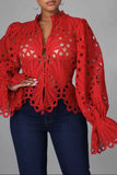 Goosudu Lace Deep V Sweet Cutout Blouse