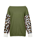 Goosudu Clearance Women's off Shoulder Knitted Color Block Sweater Leopard Print Sweater