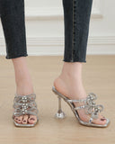 Goosudu Rhinestone Bowknot Design Pretty Square Toe Sandals