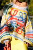 Goosudu Rainbow Striped Cute Round Neck Sweater