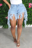 Goosudu Denim Stylish Irregular Tassels Shorts