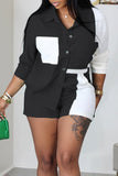 Goosudu Casual Solid Patchwork Buckle Turndown Collar Long Sleeve Two Pieces