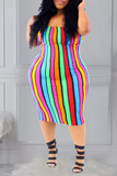 Goosudu Sexy Print Patchwork Strapless Pencil Skirt Plus Size Dresses