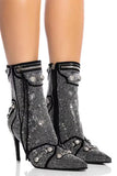 Goosudu Rhinestone & Rivet Design Striking Pointed Toe Ankle Boots