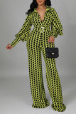 Goosudu OL Houndstooth Lantern Sleeve Belted Jumpsuit