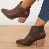 Goosudu Western Cowgirl Ankle Boots Chunky Heel Buckle Short Booties