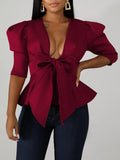 Goosudu Tied-Front Peplum Blazer