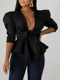 Goosudu Tied-Front Peplum Blazer