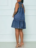 Goosudu Tied Ruffle Denim Dress