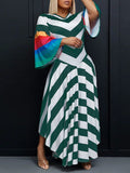 Goosudu V-Neck Bell-Sleeve Colorblock Dress