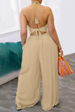 Goosudu Sexy Halter Neckline Ruched Pocket Jumpsuit