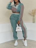 Goosudu Colorblock Zip Top & Jogger Pants Set