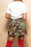 Goosudu Camouflage Stylish Multi Pocket High Split Skirt