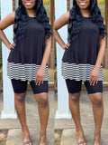 Goosudu Stripe-Combo Tank Top & Biker Shorts Set