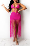 Goosudu Sexy Solid Tassel Hollowed Out Split Joint Backless Swimwears Cover Up