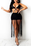 Goosudu Sexy Solid Tassel Hollowed Out Split Joint Backless Swimwears Cover Up