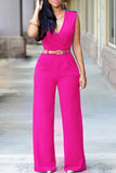 Goosudu Elegant Solid Color V Neck Belt Sleeveless Jumpsuits